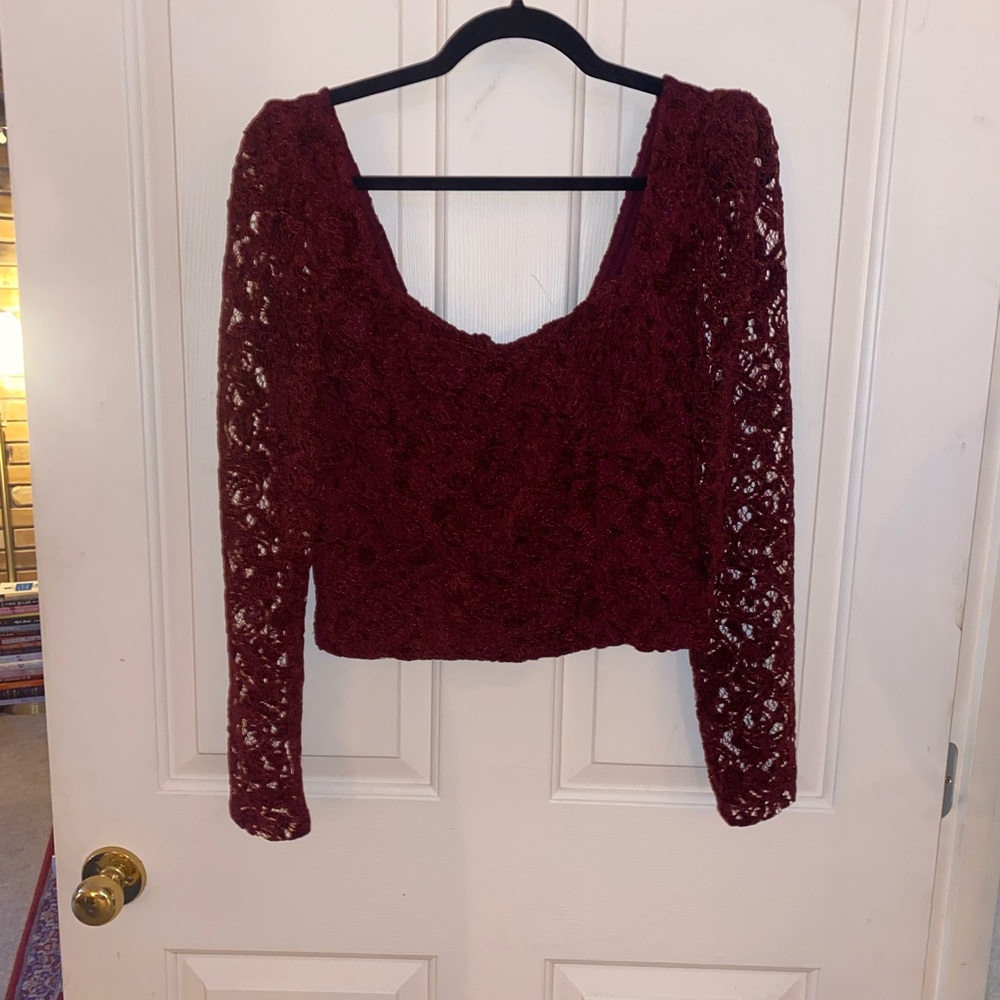 Anthropologie Burgundy Lace Cropped Top – Size M
